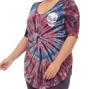 Torrid Women's Plus Size Tie-Dye Skull Graphic V-Neck Tunic Tee Super Soft